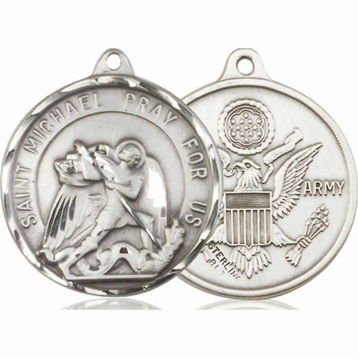 Extra Large St Michael Army Medal - Sterling Silver 1 3/8 x 1 1/4 Round Pendant 0201SS2