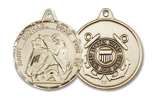 Extra Large St Michael Coast Guard Medal - 14kt Gold 1 3/8 x 1 1/4 Round Pendant 0201