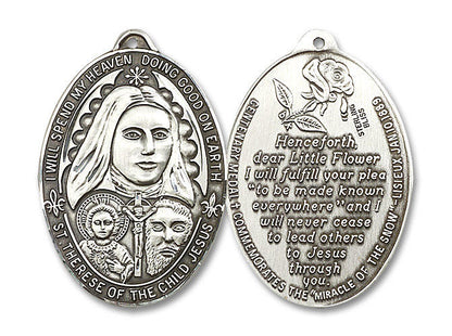 Extra Large St Therese of the Child Jesus Medal - Sterling Silver 1 3/8 x 1 Oval Pendant 4147SS