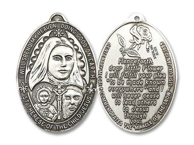 Extra Large St. Therese of the Child Jesus Medal - Sterling Silver 1 3/8" x 1" Oval Pendant (4147SS)