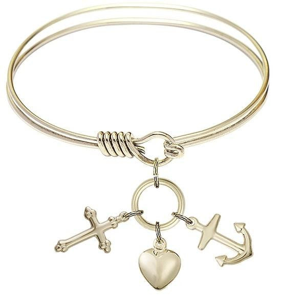 Faith, Hope and Charity Round Eye Hook Bangle Bracelet - Gold-Filled Charm - 6.25 Inch 4158GF
