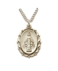 Filagree Miraculous Medal Necklace - Sterling Silver Pendant on 18 Stainless Chain SM8550SH