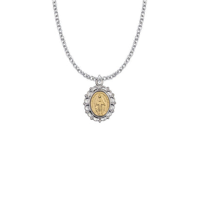 Filigree Miraculous Medal Necklace - Two-Tone Sterling Silver Pendant On 18 Stainless Chain SM8127SH