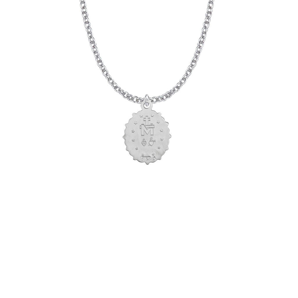 Filigree Miraculous Medal Necklace - Two-Tone Sterling Silver Pendant On 18 Stainless Chain SM8127SH