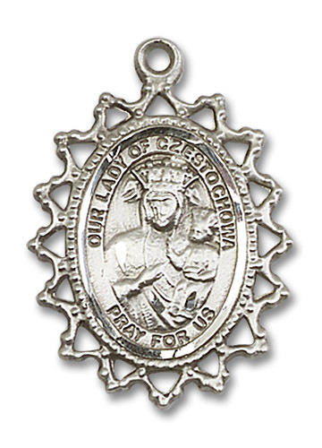 Filligree Large Our Lady of Czestochowa Medal - Sterling Silver 1 x 3/4 Pendant 1619CZSS
