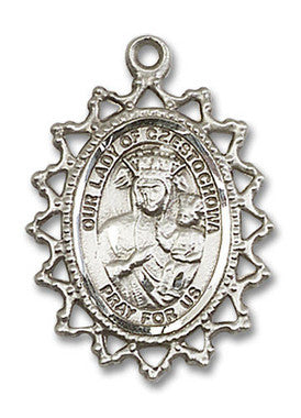 Filligree Large Our Lady of Czestochowa Medal - Sterling Silver 1" x 3/4" Pendant (1619CZSS)