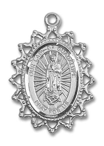 Filligree Large Our Lady of Guadalupe Medal - Sterling Silver 1 x 3/4 Pendant 1619FSS