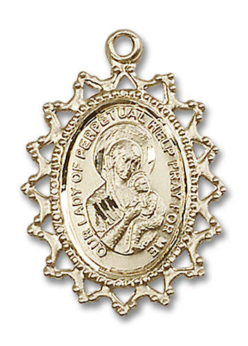 Filligree Large Our Lady of Perpetual Help Medal - 14kt Gold 1 x 3/4 Pendant 1619H