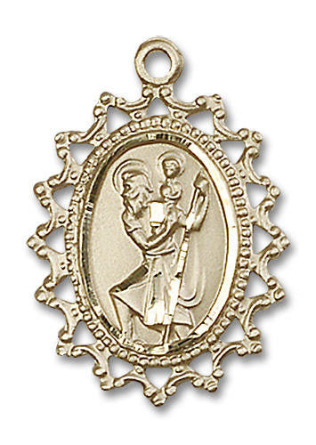 Filligree St Christopher Medal - 14kt Gold 1 x 3/4 Pendant 1619C