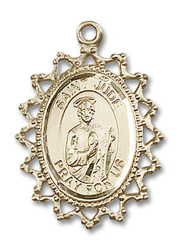 Filligree St Jude Medal - 14kt Gold 1 x 3/4 Pendant 1619J