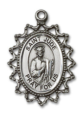 Filligree St. Jude Medal - Sterling Silver 1" x 3/4" Pendant (1619JSS)