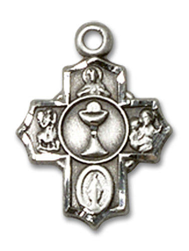 First Communion 5-Way Medal Charm - Sterling Silver Pendant 0890SS