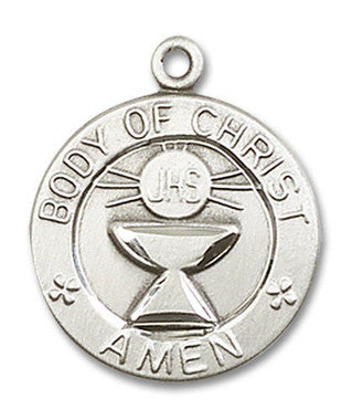 First Communion Body of Christ Medal - Sterling Silver 3/4" x 5/8" Round Pendant (2094SS)