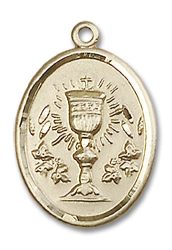 First Communion Chalice Medal - 14kt Gold Oval Pendant 2 Sizes