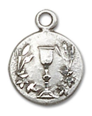 First Communion Chalice Medal Charm - Sterling Silver Round Pendant (2515SS)