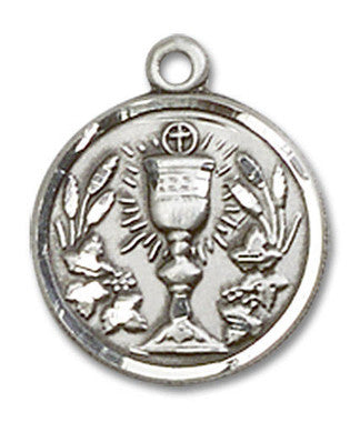 First Communion Chalice Medal Charm - Sterling Silver Round Pendant (4203SS)