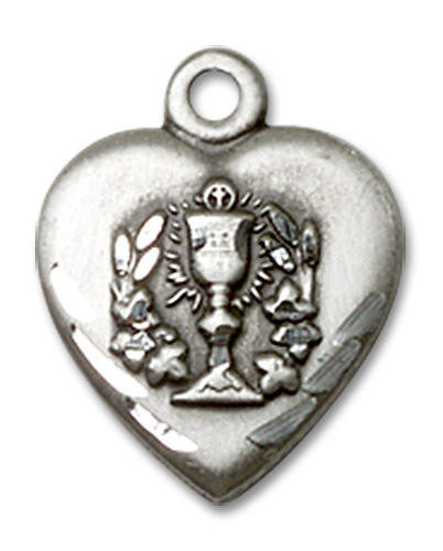 First Communion Heart Pendant - Sterling Silver 5/8 x 1/2 0892SS