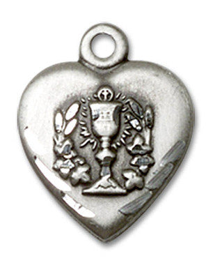 First Communion Heart Pendant - Sterling Silver 5/8" x 1/2" (0892SS)