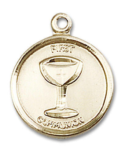 First Communion Medal - 14kt Gold 5/8 x 1/2 Round Pendant 0601W