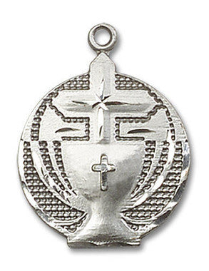 First Communion Medal - Sterling Silver 7/8" x 5/8" Round Pendant (2530SS)