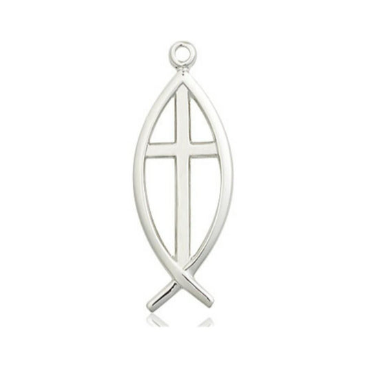Fish and Cross Pendant - Sterling Silver 2 Sizes