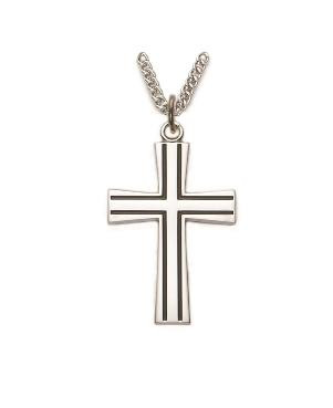 Flared Antique Cross Necklace - Sterling Silver Pendant on 24" Stainless Chain (SX8015SH)