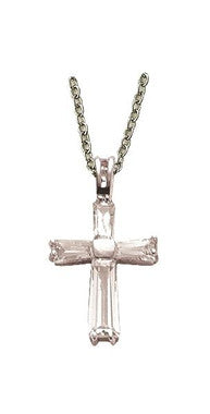 Flared Cubic Zirconium Stones Cross Necklace - Sterling Silver Pendant on 18" Stainless Chain (SX8229SH)