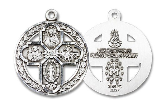 Framed 4-Way Medal - Sterling Silver 1 1/8 x 1 Round Pendant 0043CSS