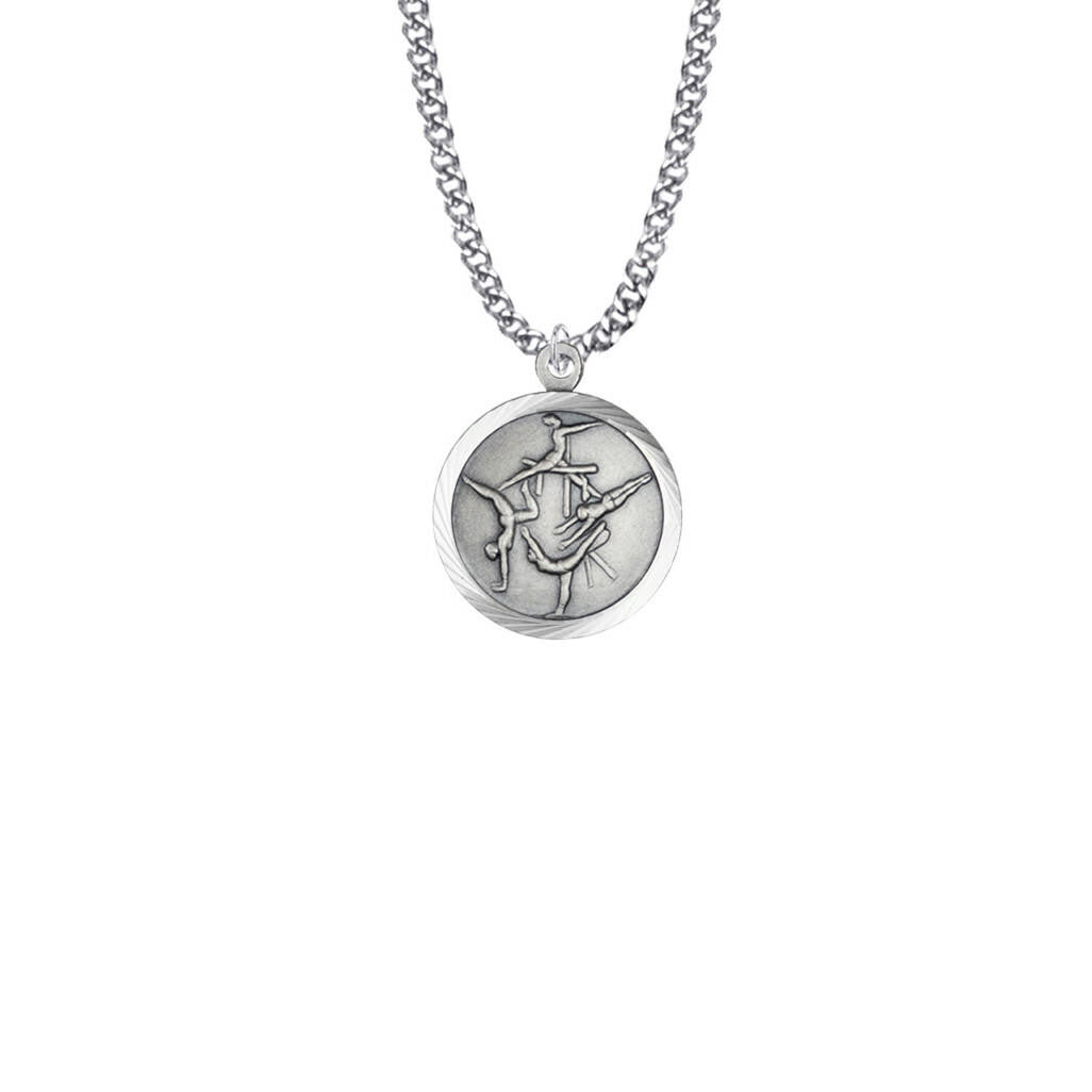 Girls St Christopher Gymnastics Necklace - Sterling Silver Round Medal On 20 Stainless Chain SM0944SH