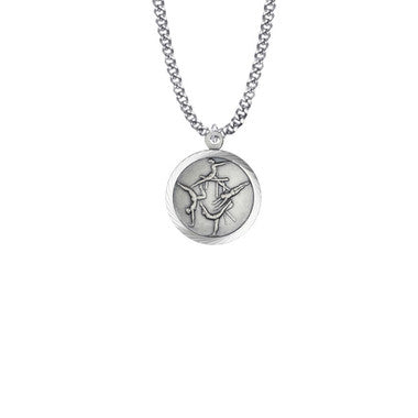 Girl's St. Christopher Gymnastics Necklace - Sterling Silver Round Medal On 20" Stainless Chain (SM0944SH)