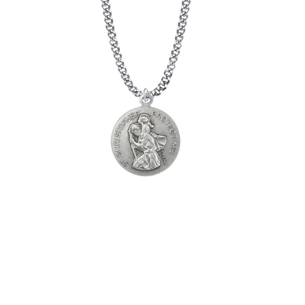 Girls St Christopher Gymnastics Necklace - Sterling Silver Round Medal On 20 Stainless Chain SM0944SH