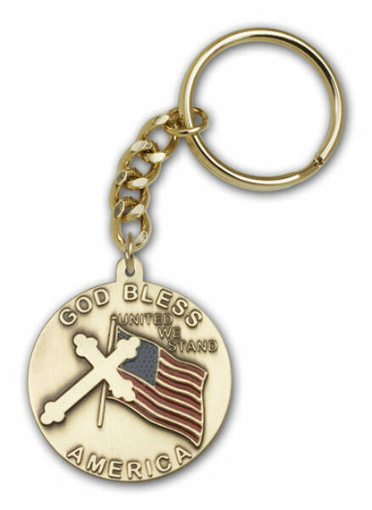 God Bless America Keychain - Gold Finish