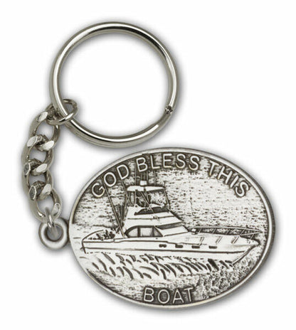 God Bless This Boat Keychain - Silver Finish