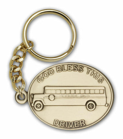 God Bless This Bus Driver Keychain - Gold Finish