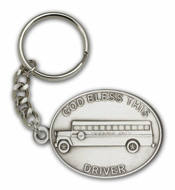 God Bless This Bus Driver Keychain - Silver Finish