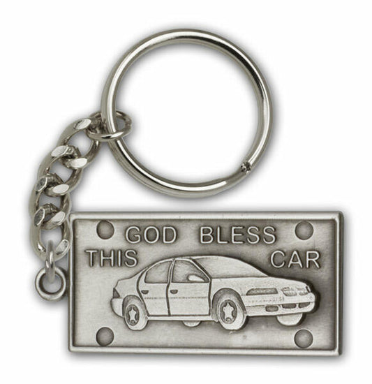 God Bless This Car Keychain - Silver Finish