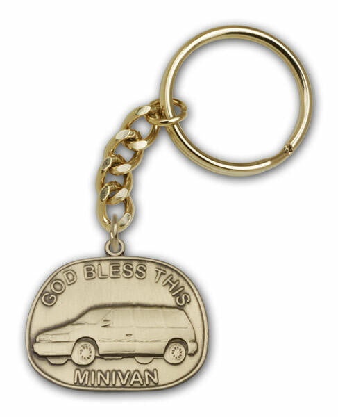 God Bless This Minivan Keychain - Gold Finish