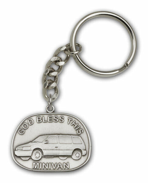 God Bless This Minivan Keychain - Silver Finish