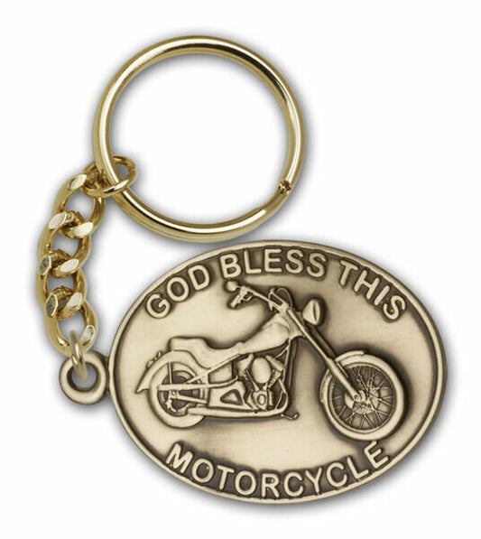 God Bless This Motorcycle Keychain - Gold Finish