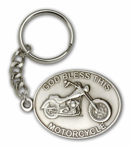 God Bless This Motorcycle Keychain - Silver Finish