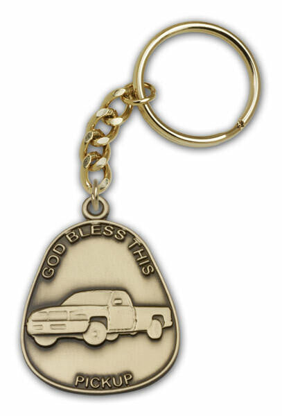 God Bless This Pickup Keychain - Gold Finish