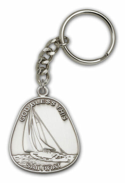 God Bless This Sailboat Keychain - Silver Finish