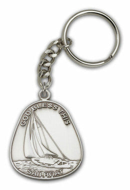 God Bless This Sailboat Keychain - Silver Finish