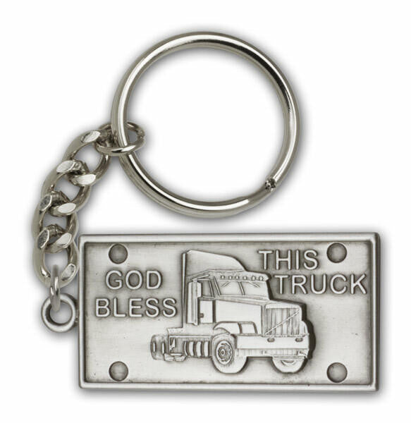 God Bless This Truck Keychain - Silver Finish
