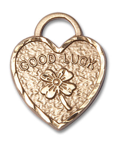 Good Luck Shamrock Heart Medal - 14kt Gold 3/4 x 5/8 Pendant 5105