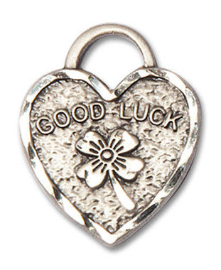Good Luck Shamrock Heart Pendant - Sterling Silver 3/4" x 5/8" (5105SS)