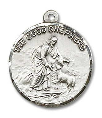 Good Shepherd Medal - Sterling Silver 7/8" x 3/4" Round Pendant (4264SS)