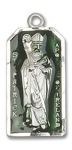 Green St Patrick Apostle of Ireland Medal - Sterling Silver 1 x 1/2 Pendant 5914ESS