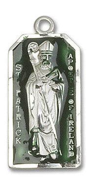Green St. Patrick Apostle of Ireland Medal - Sterling Silver 1" x 1/2" Pendant (5914ESS)