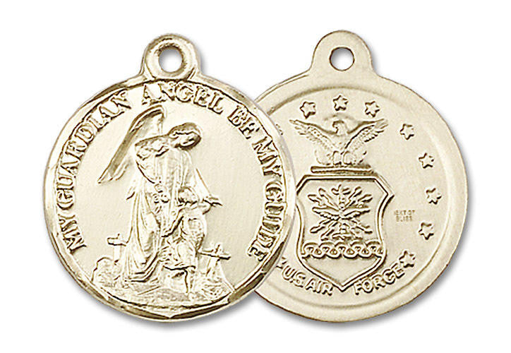Guardain Angel Air Force Medal - 14kt Gold 7/8 x 3/4 Round Pendant 0341